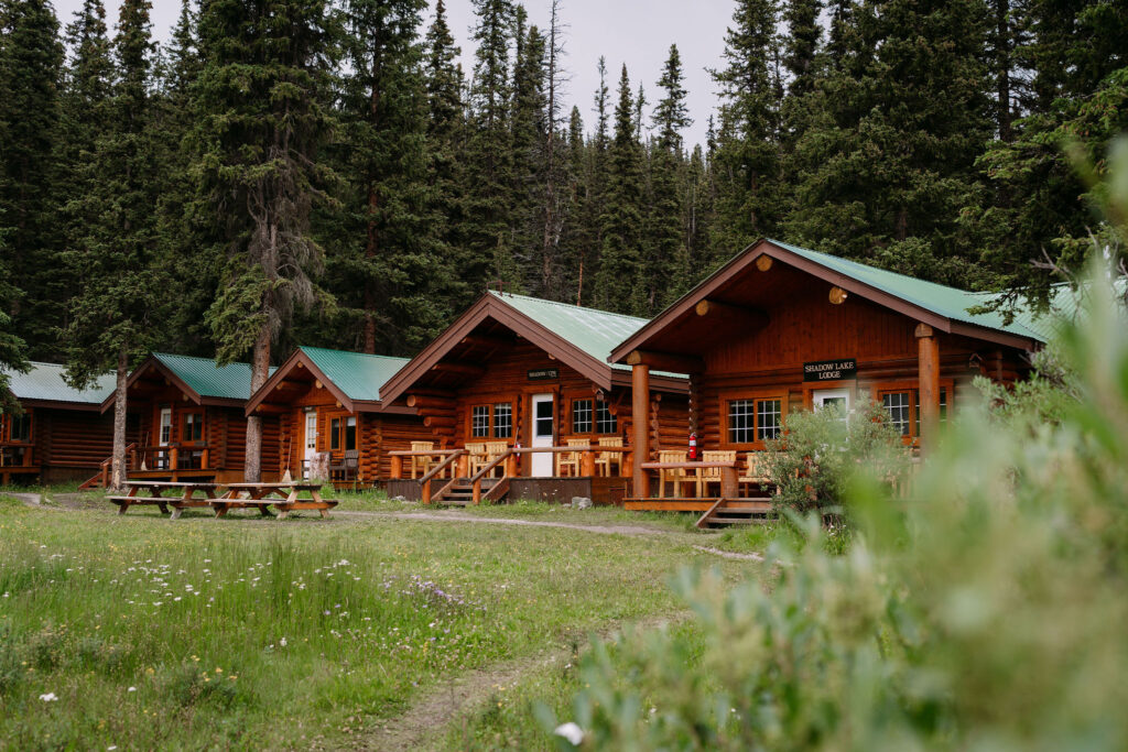 Row of Shadow Lake Lodge cabins in the summertime