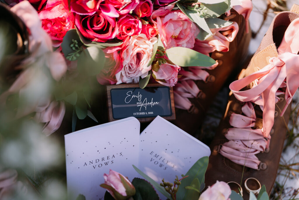 custom elopement accessories including custom ring box and custom vow books